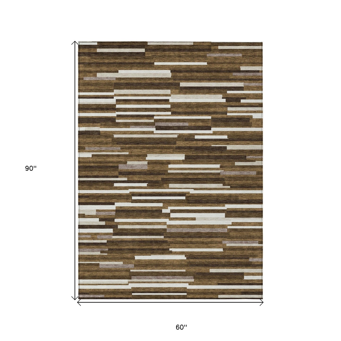 Tabselect Home Line 5' X 8' Brown And Ivory Striped Washable Indoor Outdoor Area Rug