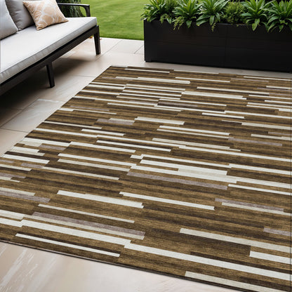 Tabselect Home Line 5' X 8' Brown And Ivory Striped Washable Indoor Outdoor Area Rug