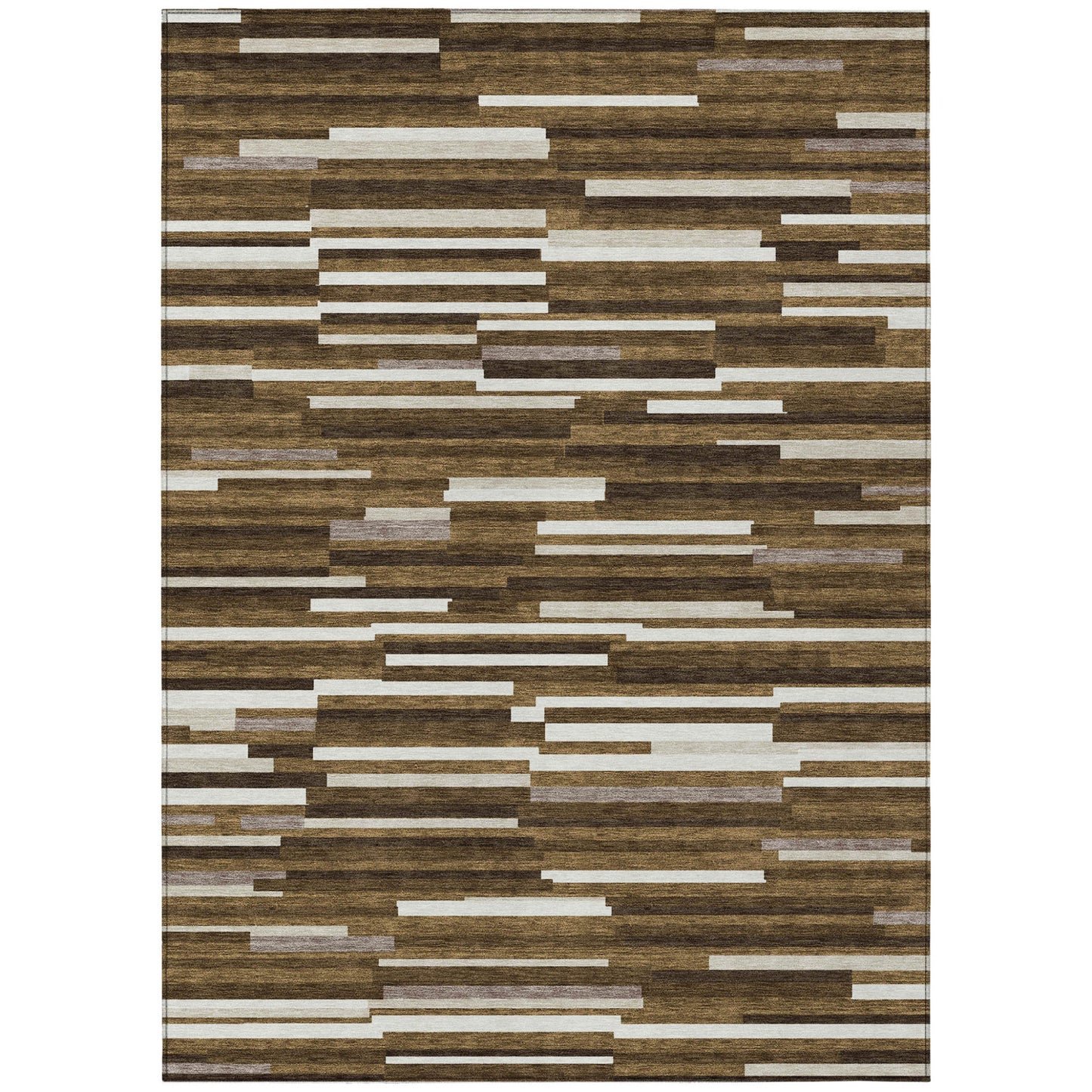 Tabselect Home Line 5' X 8' Brown And Ivory Striped Washable Indoor Outdoor Area Rug