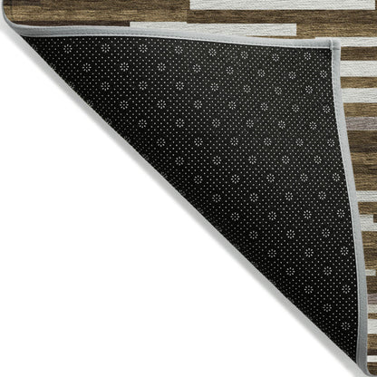 Tabselect Home Line 5' X 8' Brown And Ivory Striped Washable Indoor Outdoor Area Rug