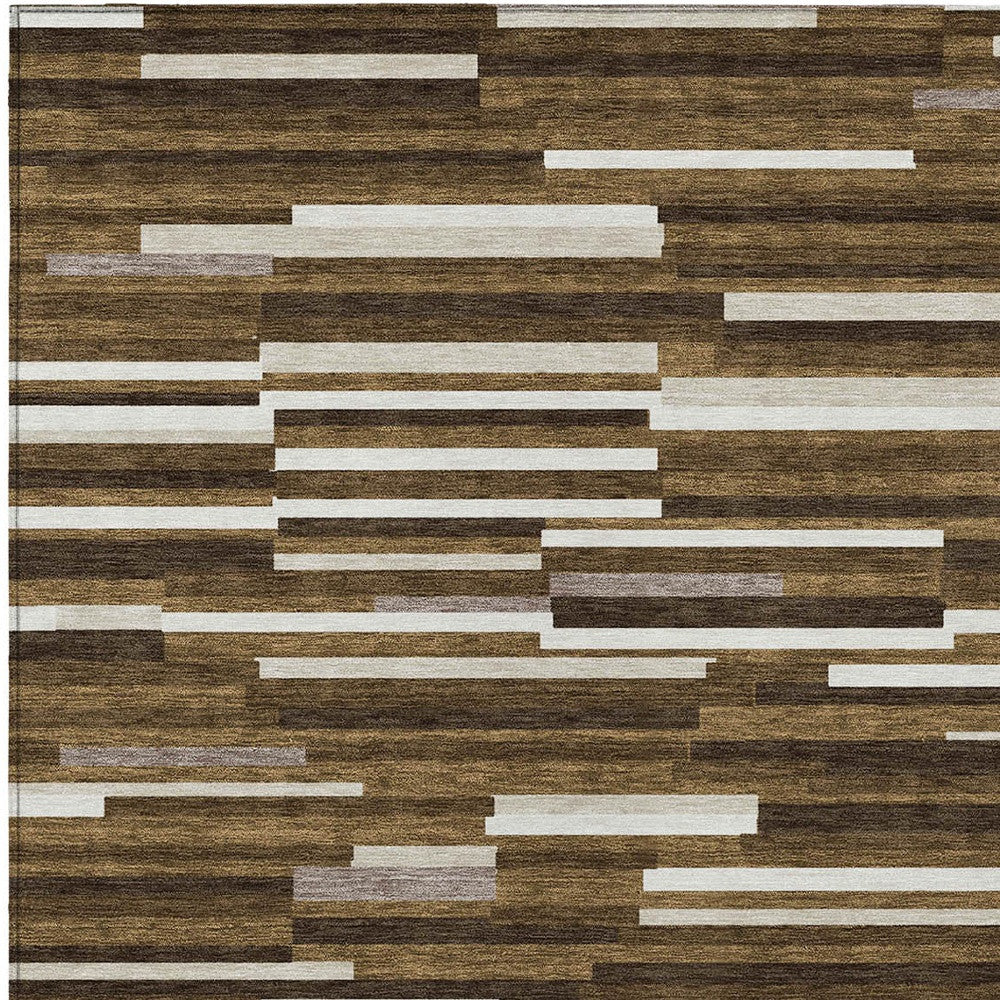 Tabselect Home Line 5' X 8' Brown And Ivory Striped Washable Indoor Outdoor Area Rug