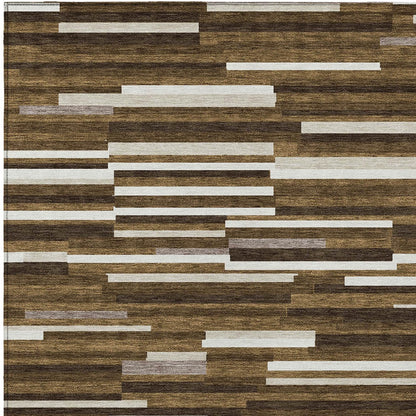 Tabselect Home Line 5' X 8' Brown And Ivory Striped Washable Indoor Outdoor Area Rug