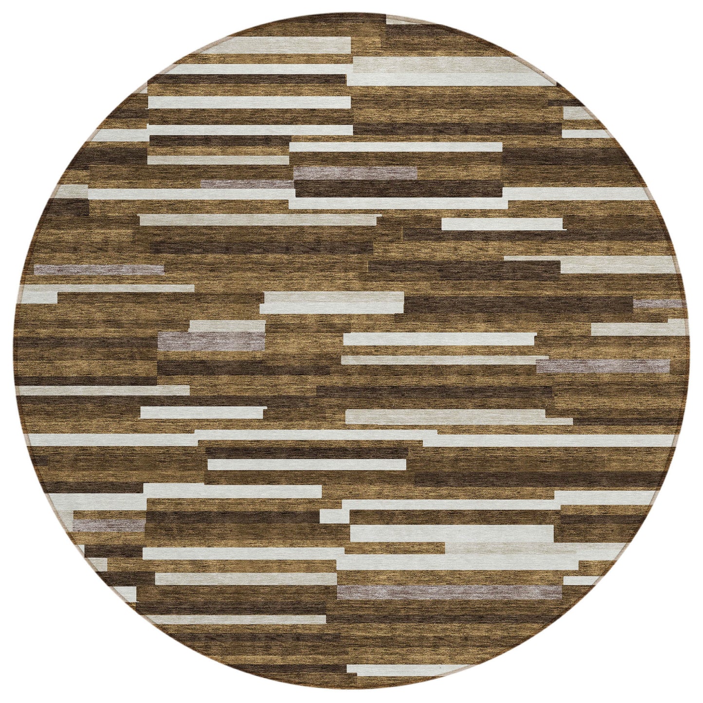 Tabselect Home Line 8' Brown And Ivory Round Striped Washable Indoor Outdoor Area Rug