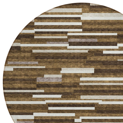 Tabselect Home Line 8' Brown And Ivory Round Striped Washable Indoor Outdoor Area Rug