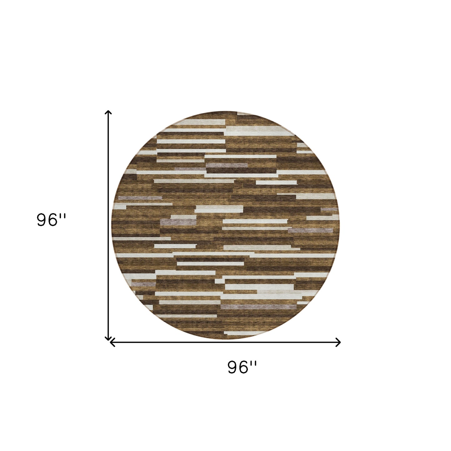 Tabselect Home Line 8' Brown And Ivory Round Striped Washable Indoor Outdoor Area Rug