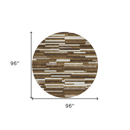 Tabselect Home Line 8' Brown And Ivory Round Striped Washable Indoor Outdoor Area Rug