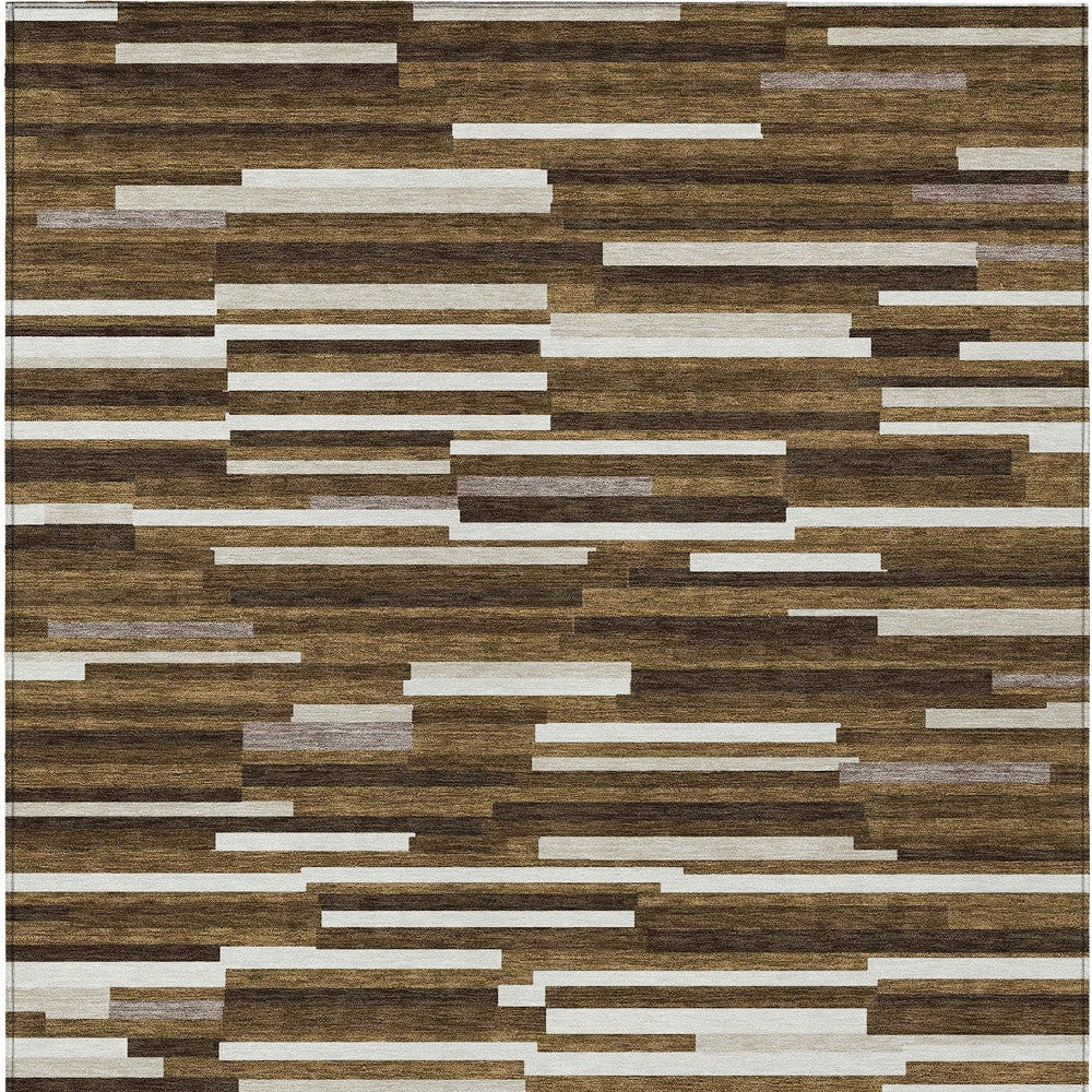 Tabselect Home Line 8' X 10' Brown And Ivory Striped Washable Indoor Outdoor Area Rug