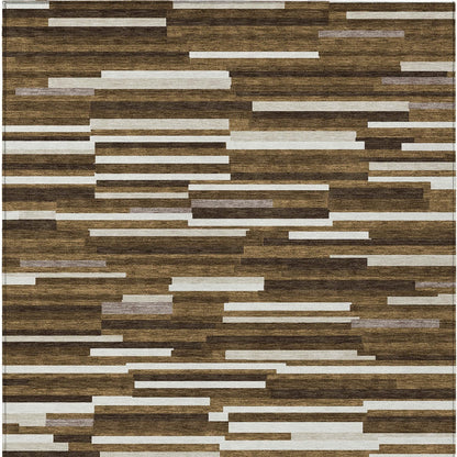Tabselect Home Line 8' X 10' Brown And Ivory Striped Washable Indoor Outdoor Area Rug