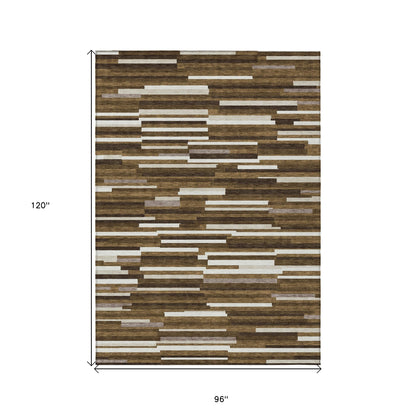Tabselect Home Line 8' X 10' Brown And Ivory Striped Washable Indoor Outdoor Area Rug