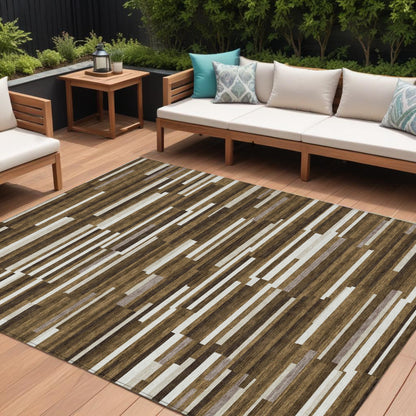 Tabselect Home Line 8' X 10' Brown And Ivory Striped Washable Indoor Outdoor Area Rug