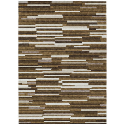 Tabselect Home Line 8' X 10' Brown And Ivory Striped Washable Indoor Outdoor Area Rug
