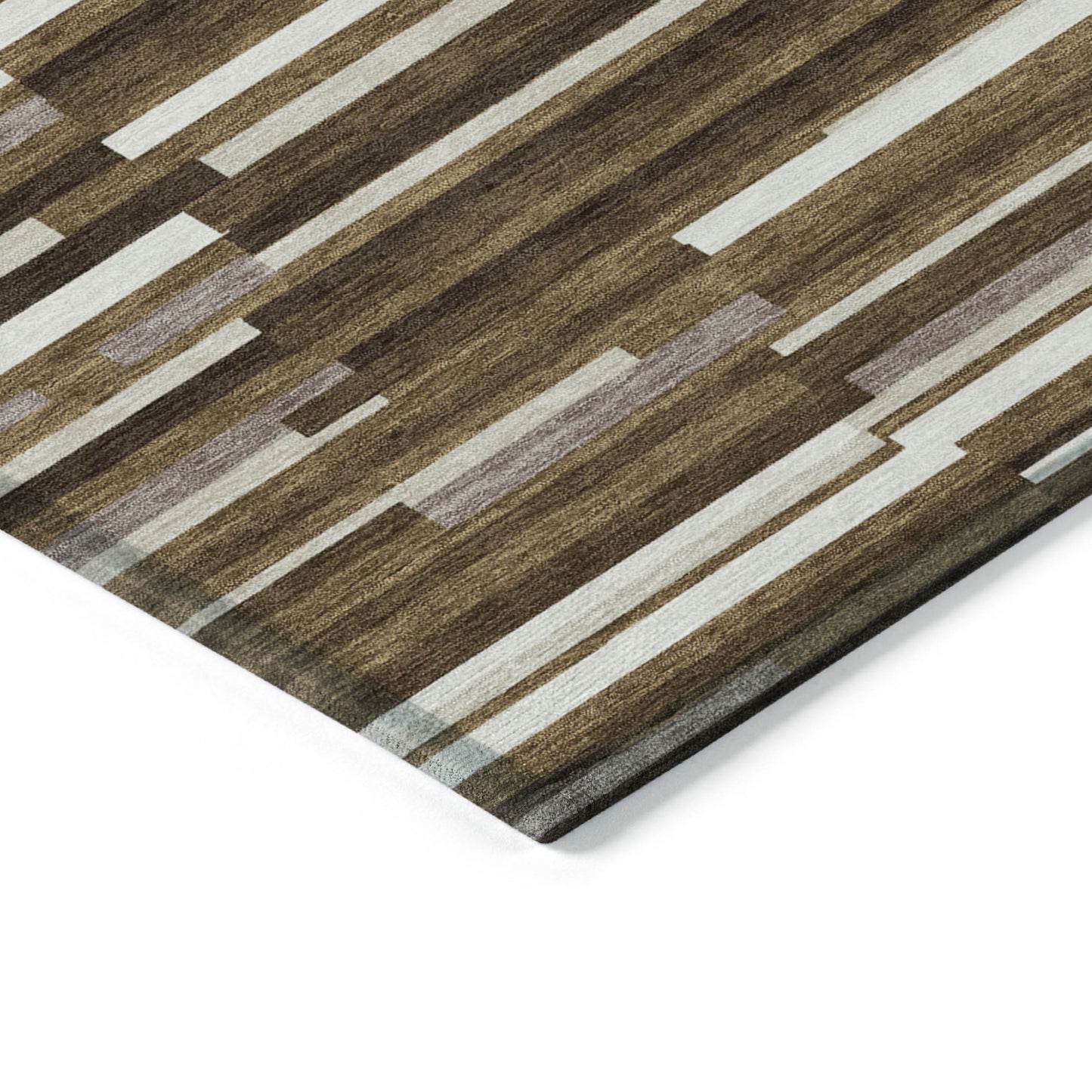 Tabselect Home Line 8' X 10' Brown And Ivory Striped Washable Indoor Outdoor Area Rug