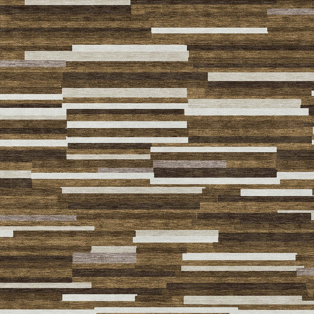 Tabselect Home Line 8' X 10' Brown And Ivory Striped Washable Indoor Outdoor Area Rug