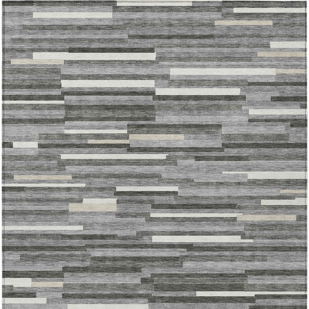 Tabselect Home Line 5' X 8' Gray And Ivory Striped Washable Indoor Outdoor Area Rug