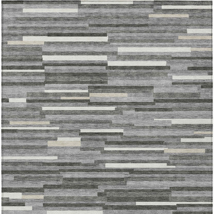 Tabselect Home Line 5' X 8' Gray And Ivory Striped Washable Indoor Outdoor Area Rug