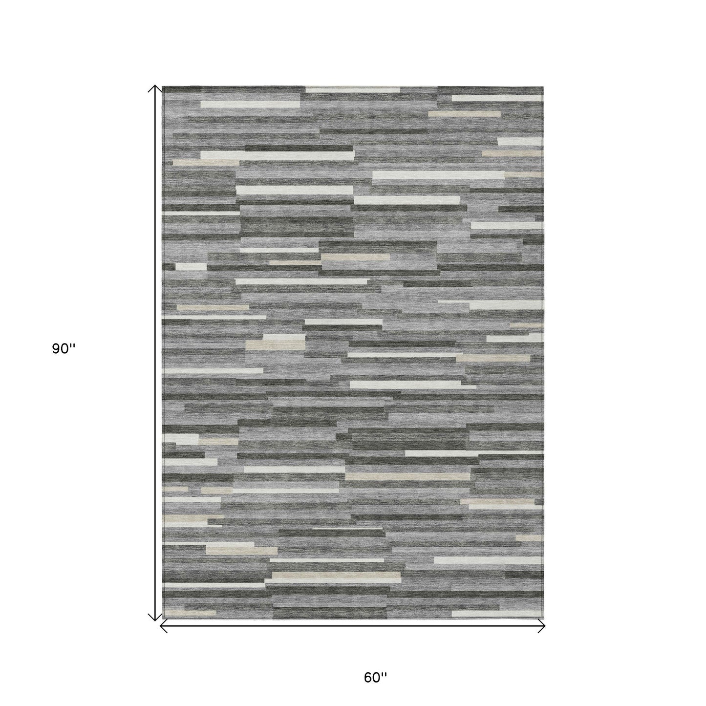 Tabselect Home Line 5' X 8' Gray And Ivory Striped Washable Indoor Outdoor Area Rug