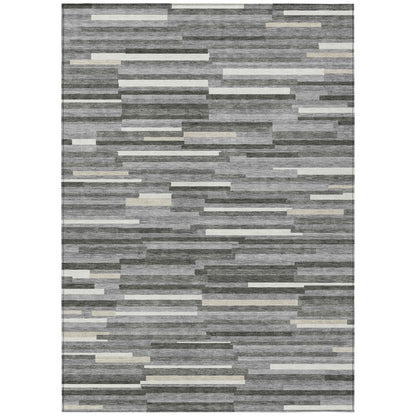 Tabselect Home Line 5' X 8' Gray And Ivory Striped Washable Indoor Outdoor Area Rug