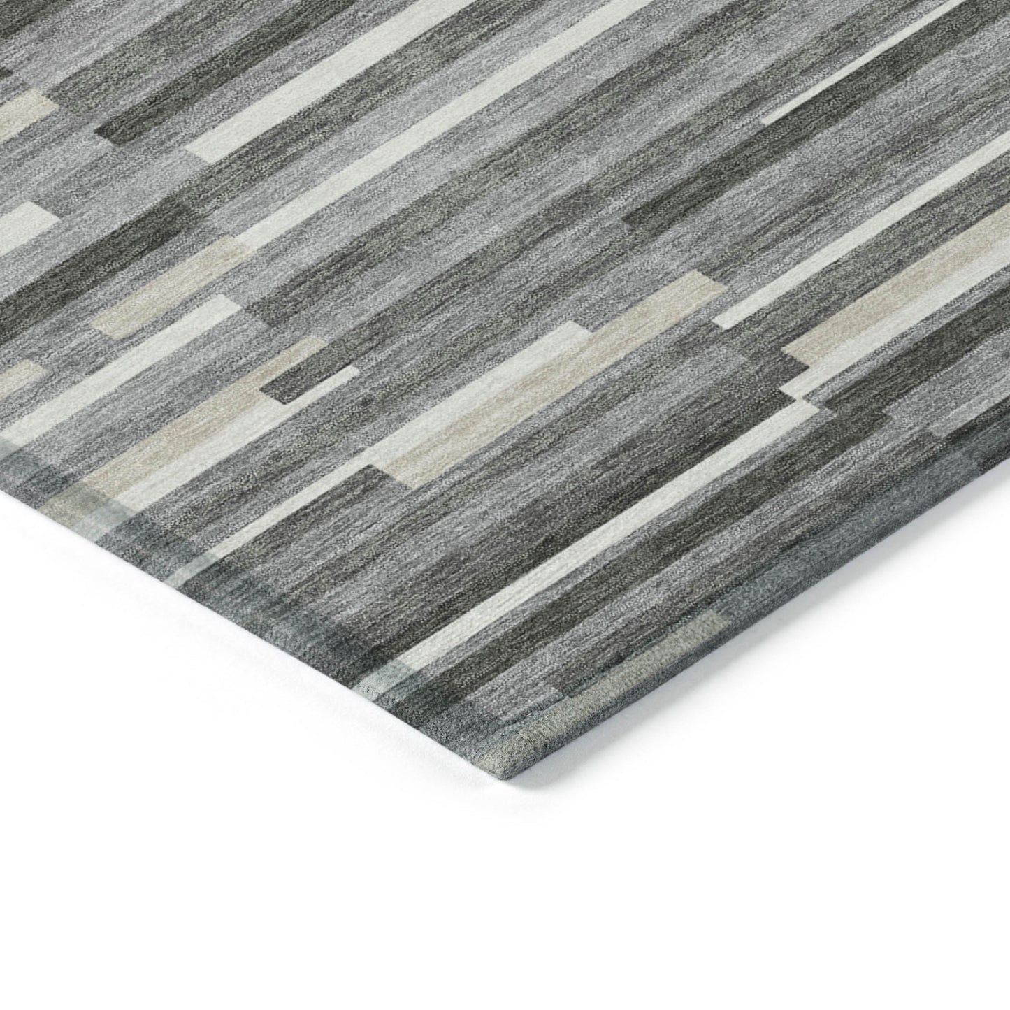 Tabselect Home Line 5' X 8' Gray And Ivory Striped Washable Indoor Outdoor Area Rug