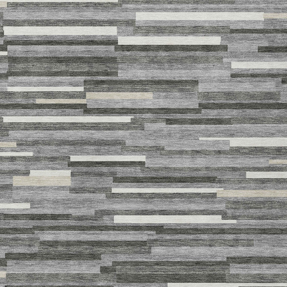 Tabselect Home Line 5' X 8' Gray And Ivory Striped Washable Indoor Outdoor Area Rug
