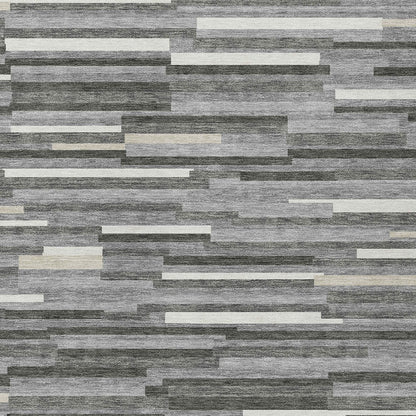 Tabselect Home Line 5' X 8' Gray And Ivory Striped Washable Indoor Outdoor Area Rug