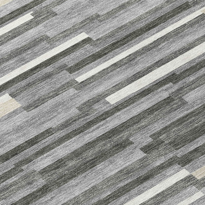 Tabselect Home Line 5' X 8' Gray And Ivory Striped Washable Indoor Outdoor Area Rug
