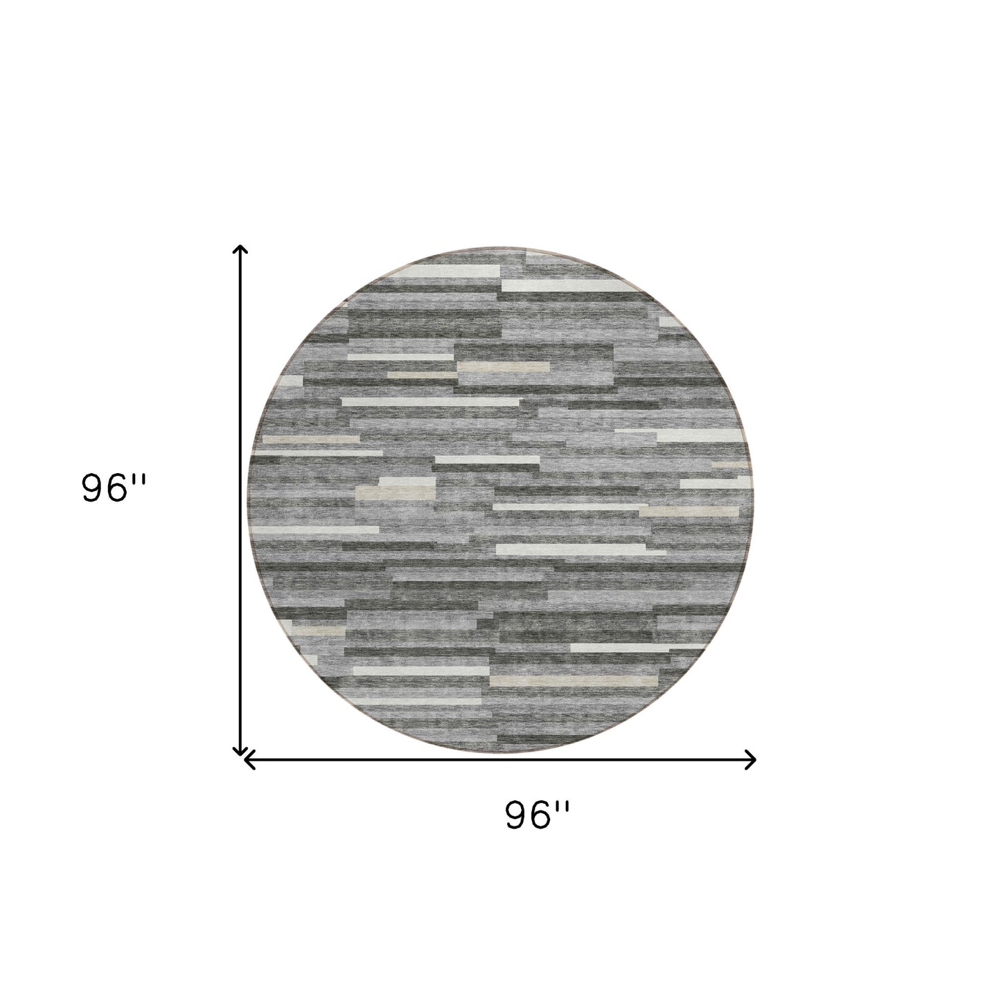Tabselect Home Line 8' Gray And Ivory Round Striped Washable Indoor Outdoor Area Rug