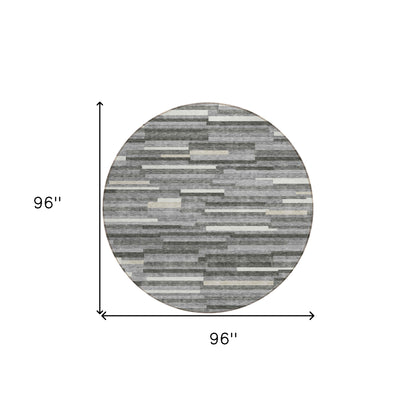 Tabselect Home Line 8' Gray And Ivory Round Striped Washable Indoor Outdoor Area Rug