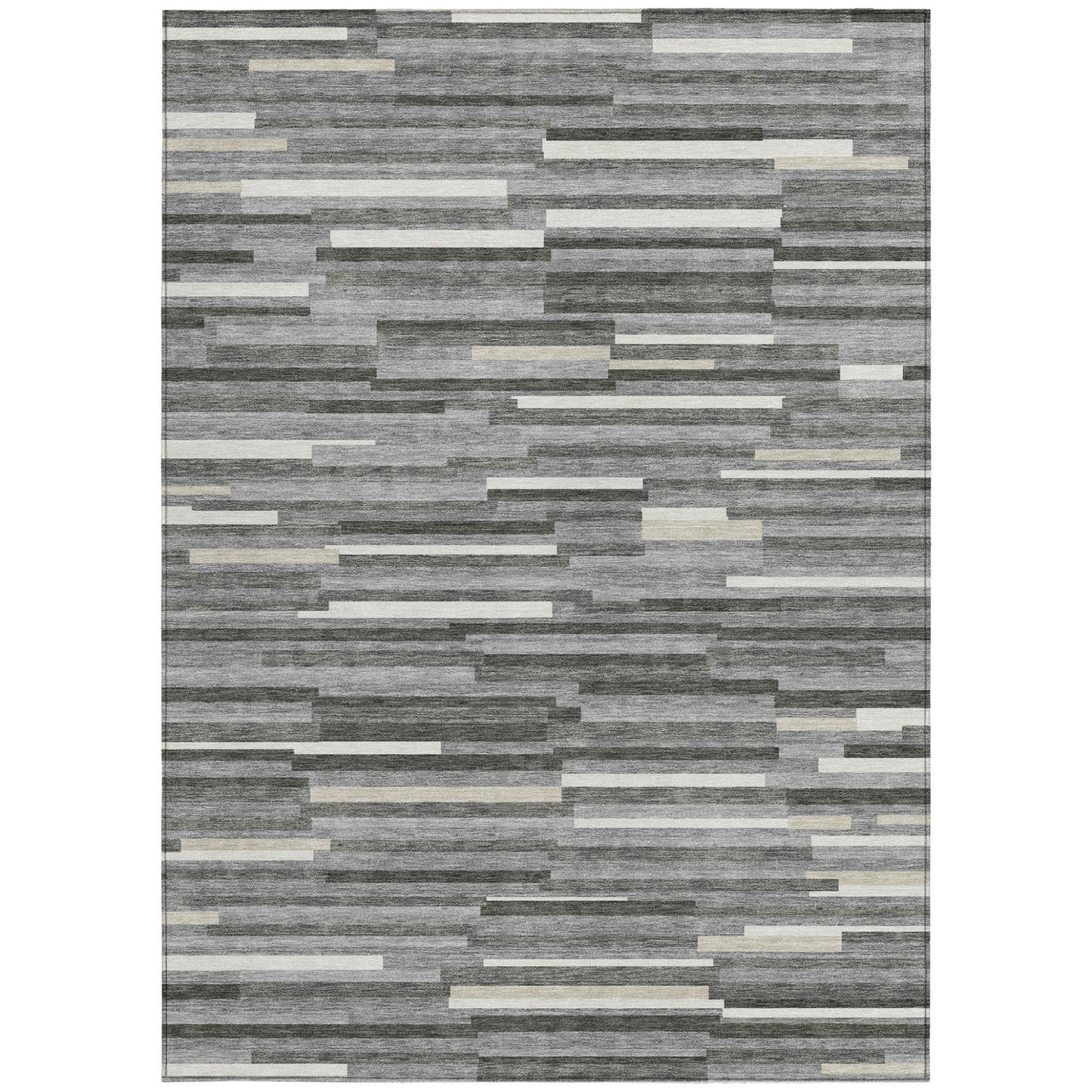 Tabselect Home Line 8' X 10' Gray And Ivory Striped Washable Indoor Outdoor Area Rug