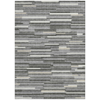 Tabselect Home Line 8' X 10' Gray And Ivory Striped Washable Indoor Outdoor Area Rug