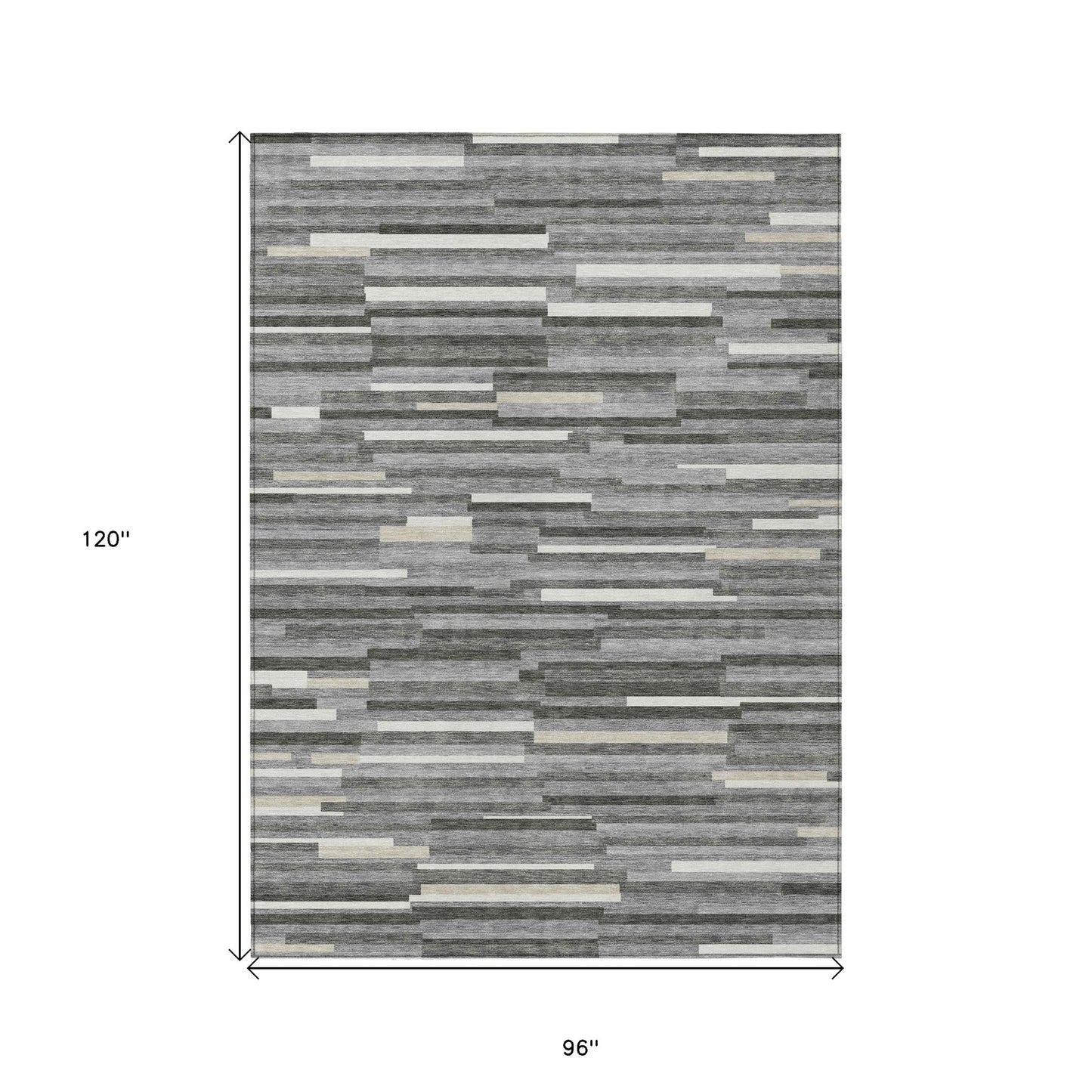 Tabselect Home Line 8' X 10' Gray And Ivory Striped Washable Indoor Outdoor Area Rug