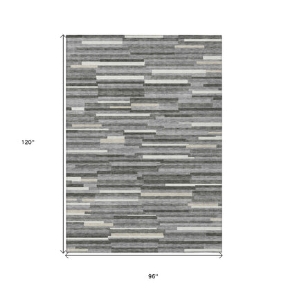 Tabselect Home Line 8' X 10' Gray And Ivory Striped Washable Indoor Outdoor Area Rug