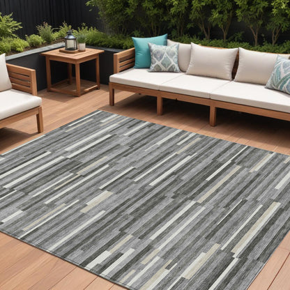 Tabselect Home Line 8' X 10' Gray And Ivory Striped Washable Indoor Outdoor Area Rug