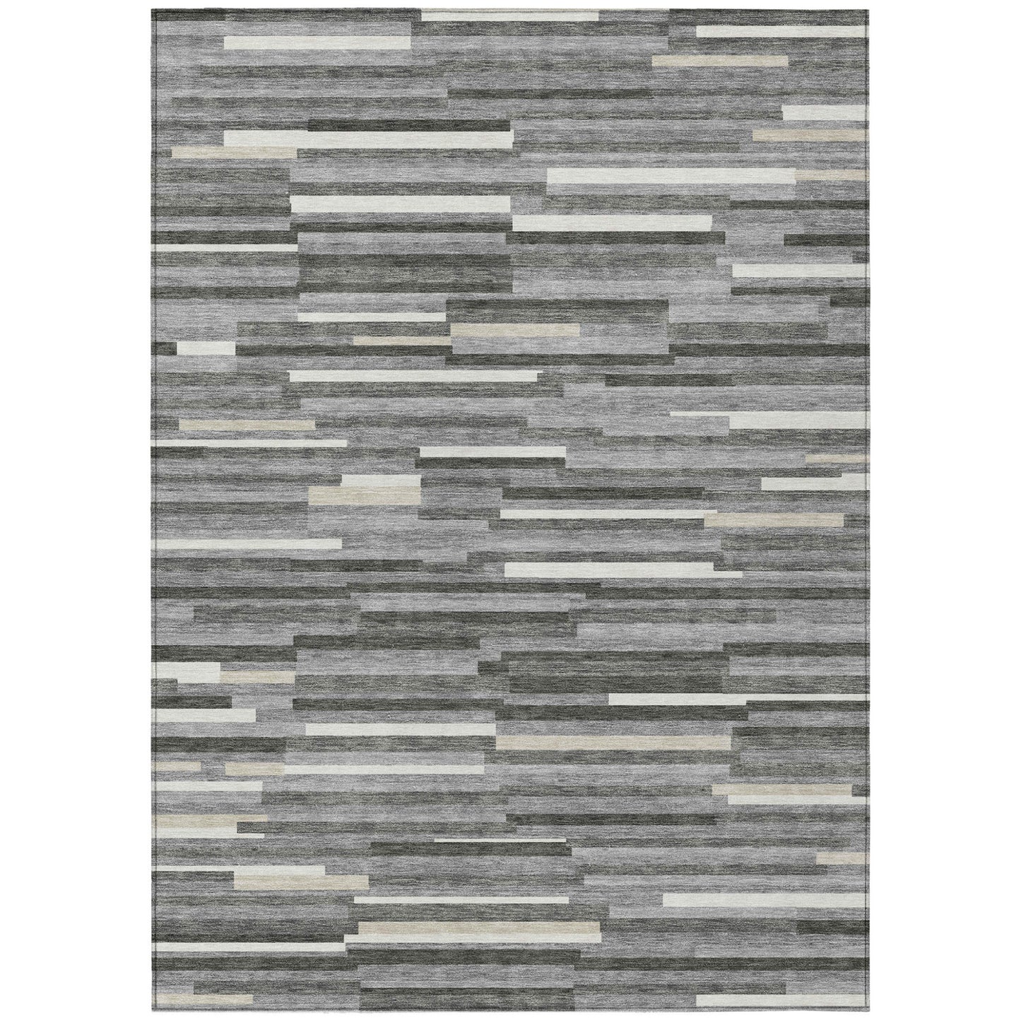 Tabselect Home Line 8' X 10' Gray And Ivory Striped Washable Indoor Outdoor Area Rug