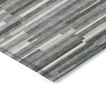 Tabselect Home Line 8' X 10' Gray And Ivory Striped Washable Indoor Outdoor Area Rug