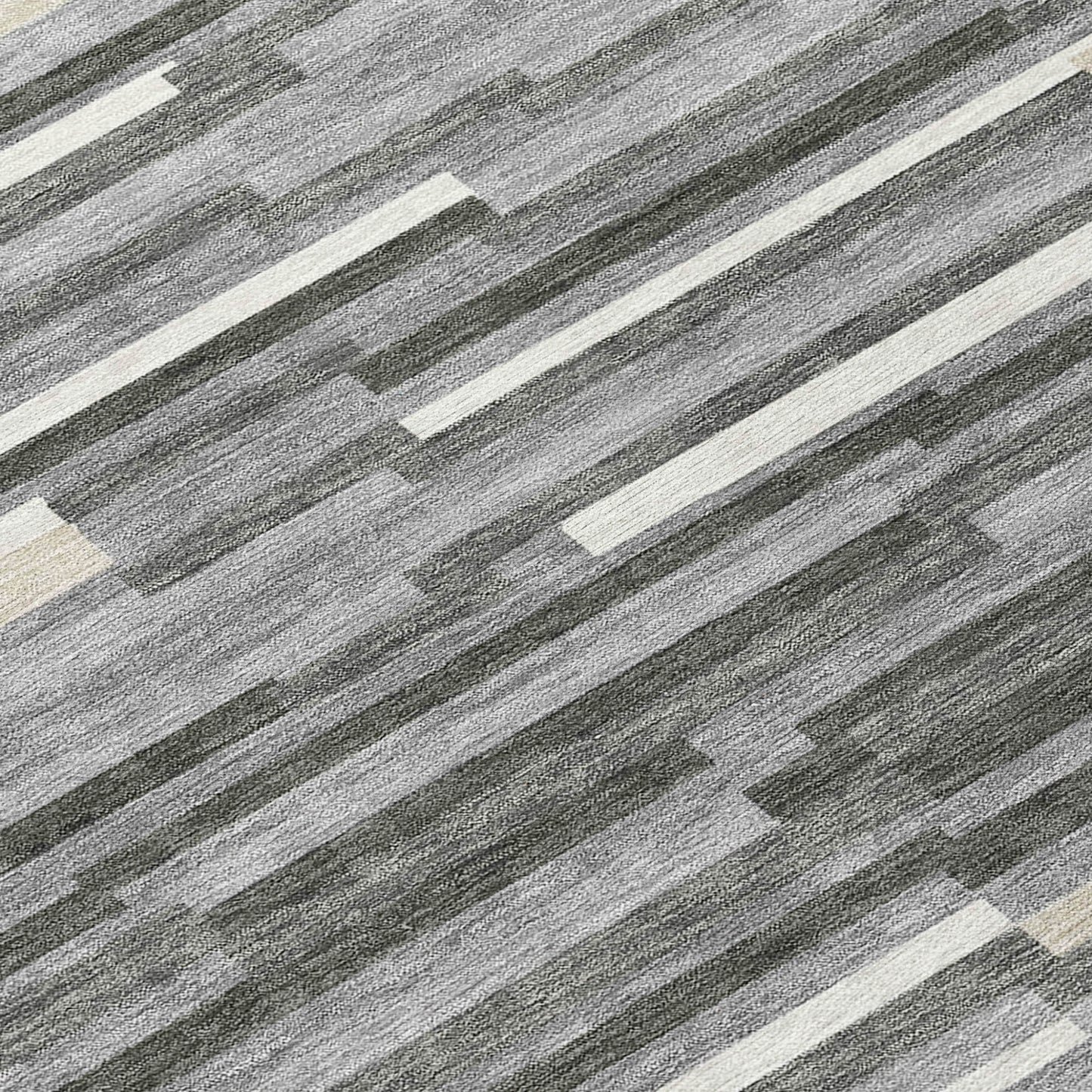 Tabselect Home Line 8' X 10' Gray And Ivory Striped Washable Indoor Outdoor Area Rug