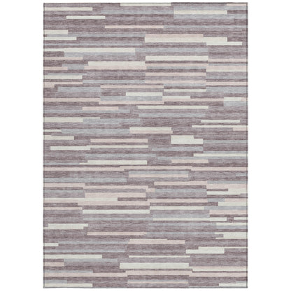 Tabselect Home Line 5' X 8' Lavender Gray And Ivory Striped Washable Indoor Outdoor Area Rug
