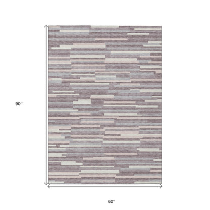 Tabselect Home Line 5' X 8' Lavender Gray And Ivory Striped Washable Indoor Outdoor Area Rug