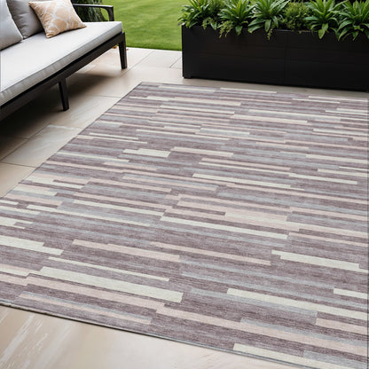 Tabselect Home Line 5' X 8' Lavender Gray And Ivory Striped Washable Indoor Outdoor Area Rug