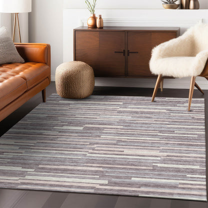 Tabselect Home Line 5' X 8' Lavender Gray And Ivory Striped Washable Indoor Outdoor Area Rug
