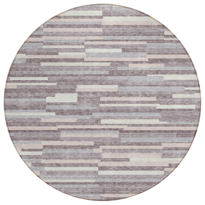 Tabselect Home Line 8' Lavender Gray And Ivory Round Striped Washable Indoor Outdoor Area Rug
