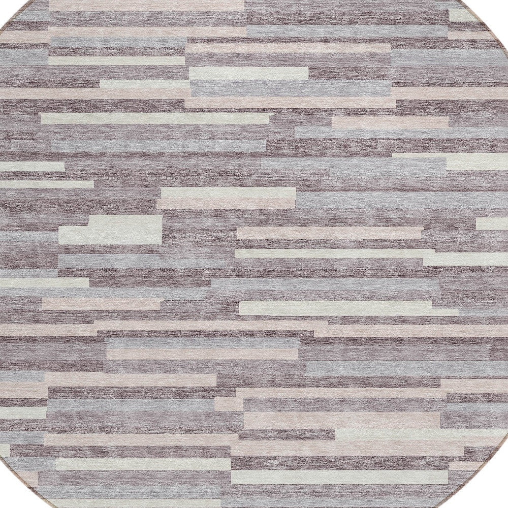 Tabselect Home Line 8' Lavender Gray And Ivory Round Striped Washable Indoor Outdoor Area Rug
