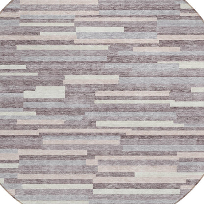 Tabselect Home Line 8' Lavender Gray And Ivory Round Striped Washable Indoor Outdoor Area Rug