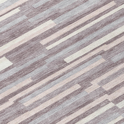 Tabselect Home Line 8' Lavender Gray And Ivory Round Striped Washable Indoor Outdoor Area Rug