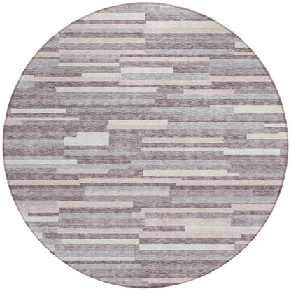 Tabselect Home Line 8' Lavender Gray And Ivory Round Striped Washable Indoor Outdoor Area Rug