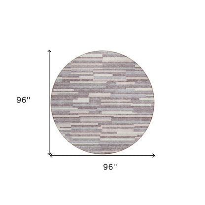 Tabselect Home Line 8' Lavender Gray And Ivory Round Striped Washable Indoor Outdoor Area Rug