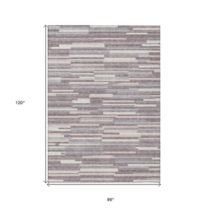 Tabselect Home Line 8' X 10' Lavender Gray And Ivory Striped Washable Indoor Outdoor Area Rug