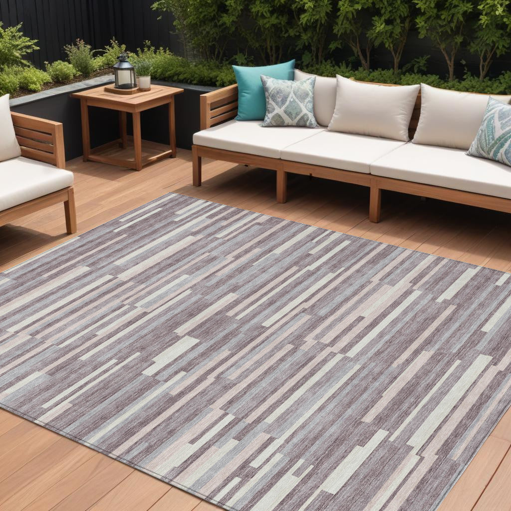 Tabselect Home Line 8' X 10' Lavender Gray And Ivory Striped Washable Indoor Outdoor Area Rug