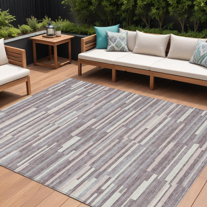 Tabselect Home Line 8' X 10' Lavender Gray And Ivory Striped Washable Indoor Outdoor Area Rug
