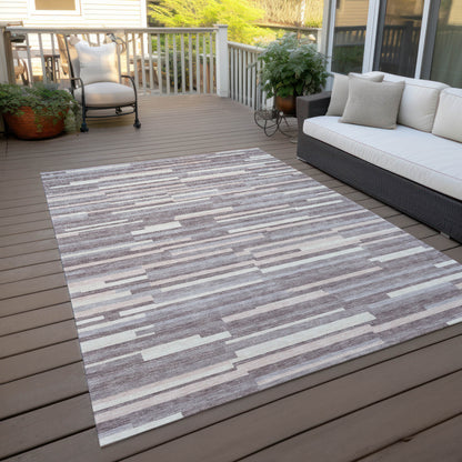 Tabselect Home Line 8' X 10' Lavender Gray And Ivory Striped Washable Indoor Outdoor Area Rug