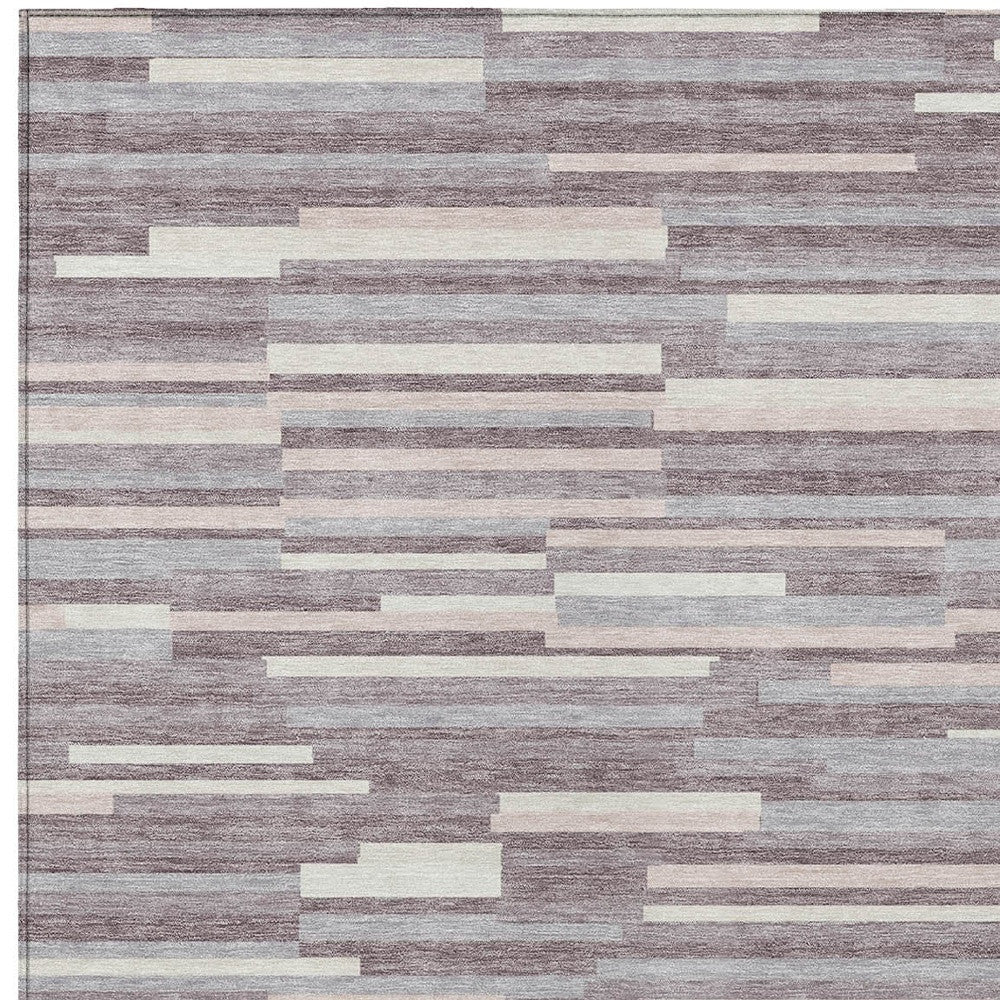 Tabselect Home Line 8' X 10' Lavender Gray And Ivory Striped Washable Indoor Outdoor Area Rug